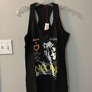 Fiorucci Naomi Campbell Graphic Tank Top Black Racer Back Italy Women's Medium